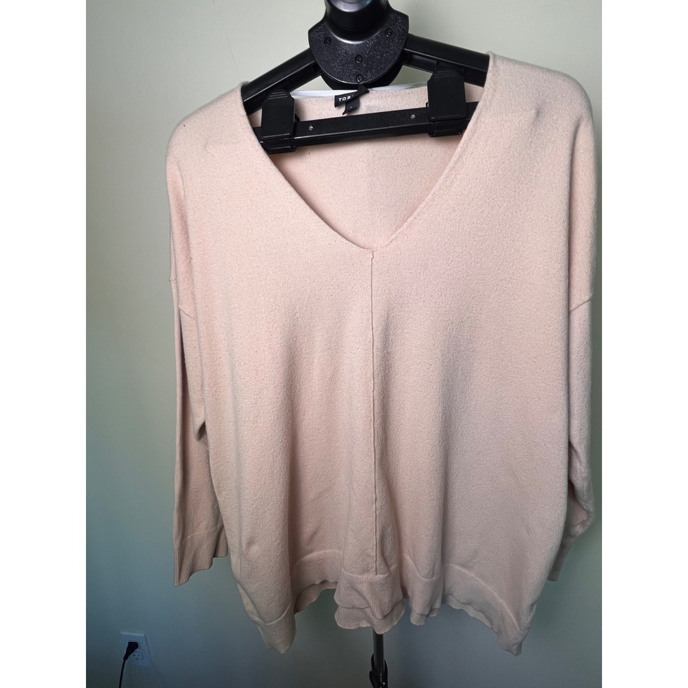Fall V-Neck Sweater Women Size 2 Pink Exposed Seam Oversized Knit Pullover